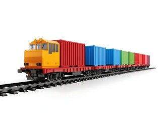 Obraz premium A train carrying colorful cargo containers travels on a railway track