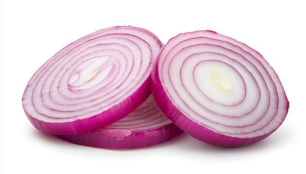 Red onion slices isolated on a white background