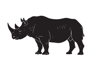 Black Rhinoceros in silhouette white background.