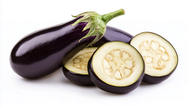 sliced eggplant isolated on white background