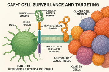 CAR T cell surveillance targeting receptor antigen binding cancer tissue clusters multicolor
