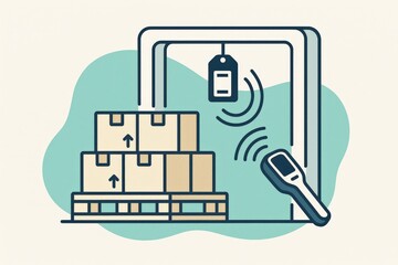 Innovative inventory management system featuring stacked cardboard boxes and a barcode scanner enhancing logistical efficiency and facilitating seamless automation in modern warehouses