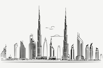 Dubai city view sketch illustration vector