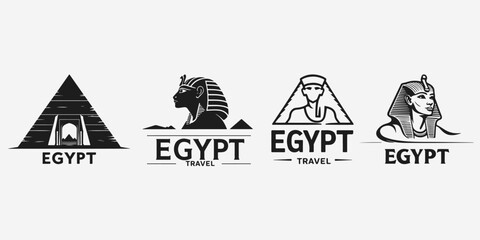 Naklejka premium Egypt travel concept logo sketch illustration vector set