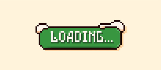 Christmas pixel speech bubble with a green background the phrase Hello Winter and snow peaks.