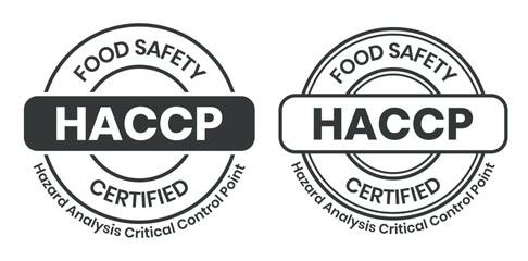 Fototapeta premium HACCP Hazard Analysis Critical Control Points, Food Safety system, logo, badge, icon, sticker, label, emblem, stamp, symbol, green, golden, flat vector, isolated illustration. HACCP Certified.