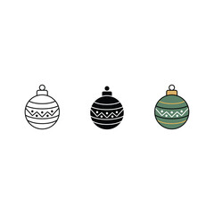 Christmas Bauble Ornament Icon Set Vector: Outline, Silhouette, and Color Styles