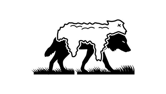 Wolf In Sheep , black isolated silhouette