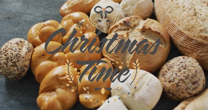 On play breads gaining wreath and Xmas Time animating camera shifting, sparks creating festive mood