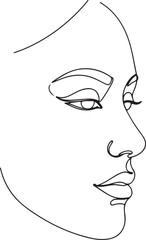 Elegant continuous line drawing of a woman s profile silhouette isolated on transparent background
