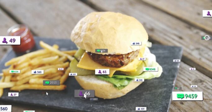 Cursor clicking causing UI badges floating, growing, grouping near burger, glitching, showing likes