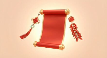 Chinese New Year Scroll and Firecrackers Festive Celebration.