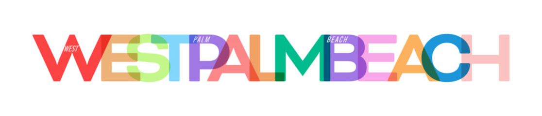 WEST PALM BEACH. The name of the city on a white background. Vector design template for poster, postcard, banner