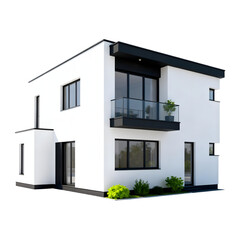 Modern luxury minimalist house exterior 3D render for real estate design, contemporary residential architecture, premium property visualization isolated on transparent background