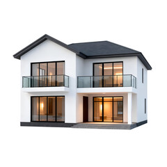 Modern luxury minimalist house exterior 3D render for real estate design, contemporary residential architecture, premium property visualization isolated on transparent background