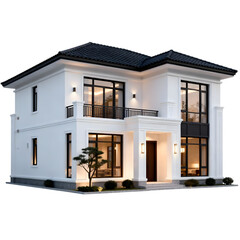 Modern luxury minimalist house exterior 3D render for real estate design, contemporary residential architecture, premium property visualization isolated on transparent background