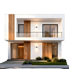 Modern luxury minimalist house exterior 3D render for real estate design, contemporary residential architecture, premium property visualization isolated on transparent background