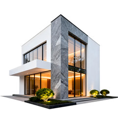 Modern luxury minimalist house exterior 3D render for real estate design, contemporary residential architecture, premium property visualization isolated on transparent background