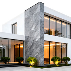 Modern luxury minimalist house exterior 3D render for real estate design, contemporary residential architecture, premium property visualization isolated on transparent background