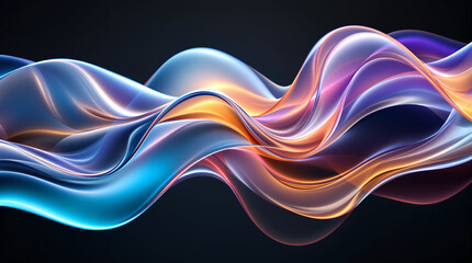 Liquid glass organic forms abstract background with flowing metallic texture