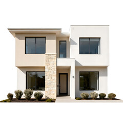 Modern luxury minimalist house exterior 3D render for real estate design, contemporary residential architecture, premium property visualization isolated on transparent background