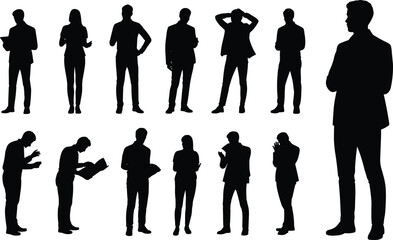 Silhouettes of People in Business Attire with Various Poses