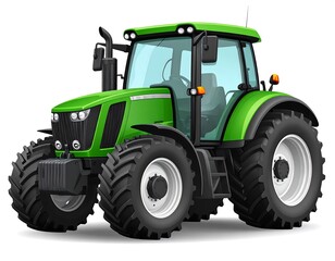 Obraz premium Cartoon-style illustration depicts a vibrant green farm tractor, isolated on white background