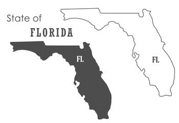Florida. The outline and silhouette of the state with the abbreviated abbreviation of the name. The state border. A template for the design of printed products
