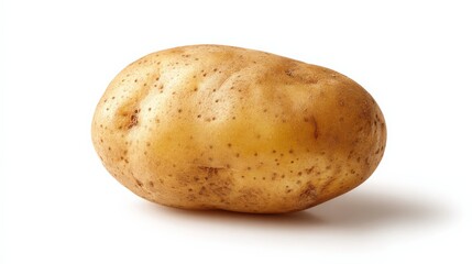 Single raw potato on a white background, an ingredient for meal preparation and healthy eating