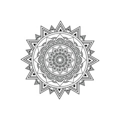 Intricate circular mandala pattern silhouette isolated on white background