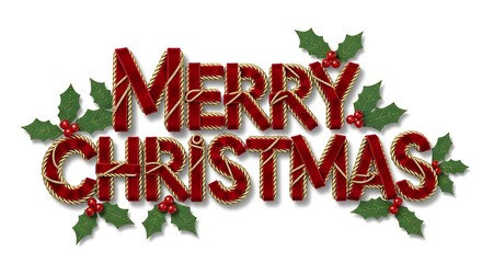 Festive Merry Christmas Text Design with Red Velvet and Golden Rope Accents