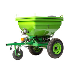 Professional Studio Shot of Green Wheeled Fertilizer Spreader for Agriculture Industry
