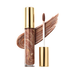 Luxurious Swirled Brown Lip Gloss in Golden Tube on White Background