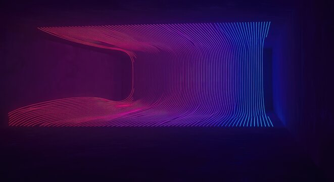 Abstract digital rendering showing repetitive wave patterns amplifying sound or data within a confined, isolated architectural structure ,circular ,reinforcement ,feedback