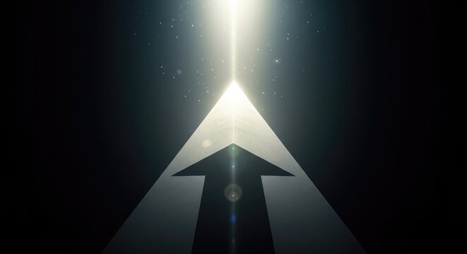 Ascending abstract geometric form reaching toward a bright, ethereal light, symbolizing profound vision and universal aspiration ,pure concept ,destiny ,hope
