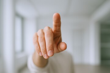 Index Finger Pointing Forward in a Clean, Modern Interior, Representing Touch, Selection, or Technological Interaction