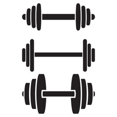 Black Barbell Weight and Dumbbell Icon Set - Gym and Fitness Equipment Vector