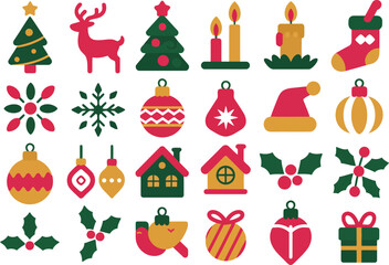 Fototapeta premium An inviting assortment of holiday season icons featuring Christmas trees, reindeer, candles, and charming ornaments