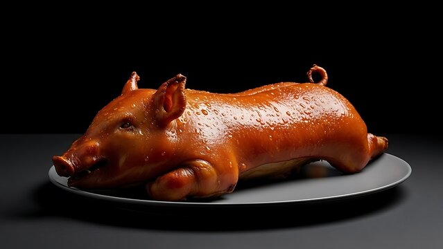 roast suckling pig presented on a minimalist platter