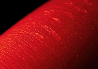 Extreme close-up showing painful, bright red skin texture damaged by powerful ultraviolet radiation and heat ,injury ,vacation ,peeling