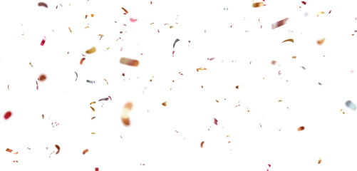 Isolated Confetti Particle Explosion in 3D Rendering on Transparent Background, Bright Color Confetti for Holiday, Birthday and Anniversary Celebration PNG.