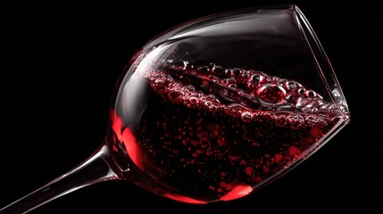 Obraz premium Elegant Red Wine Swirl in Glass Against Black Background Showcasing Rich Color and Texture