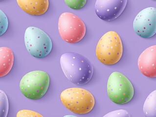 Colorful decorated easter eggs pattern on purple background