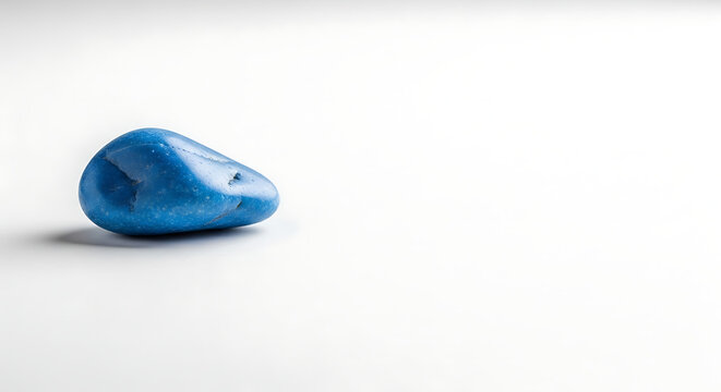 Single smooth blue gemstone resting on a clean white surface - Powered by Adobe