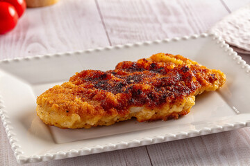Roasted breaded crispy pork schnitzel