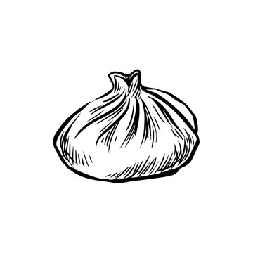 Hand drawn sketch of dumpling symbolizing wealth reunion and traditional New Year feasting.