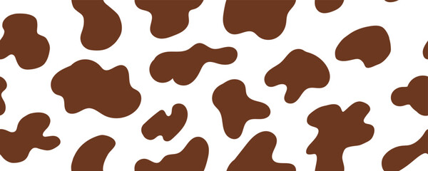 Brown Cow Stain Skin Pattern. Seamless Animal Texture with a Milk Spot and Stain Print. Doodle Vector Surface Design
