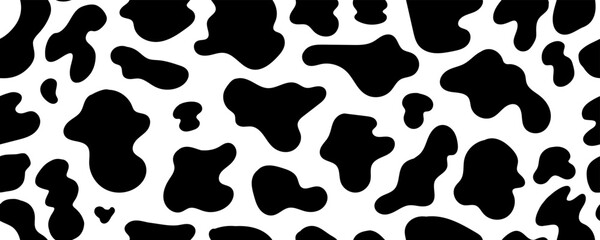 Cow Skin Pattern. Seamless Animal Texture with Milk Sport Print. Vector Doodle Surface Design 