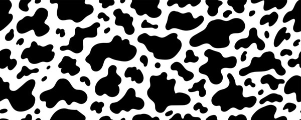 Animal Skin Texture. Seamless Cow Pattern with Milk Spot Stain. Vector Doodle Surface Design 