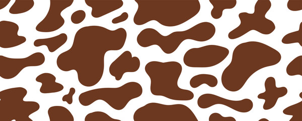 Seamless Brown Cow Stain Pattern. Milk Spot and Stain Texture for Animal Print or Design. Doodle Vector Surface Design